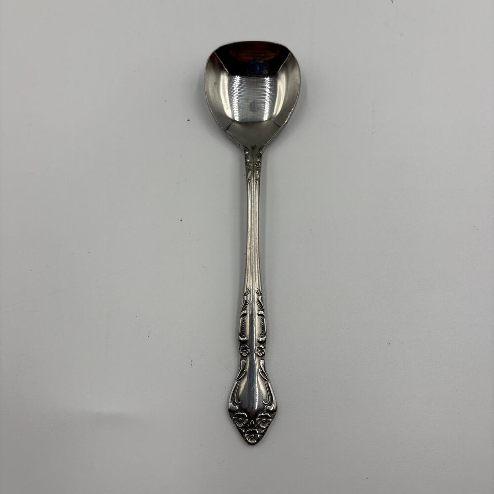 Vintage Supreme Stainless Japan Flat End Spoon Floral Pattern 5.75" Shovel End